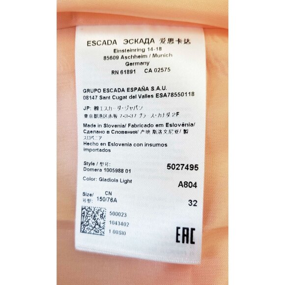 $1600 NWT Escada Womens Peach Pink Satin Fit & Flare Pleated Domera Dress 32 XS - Picture 11 of 12